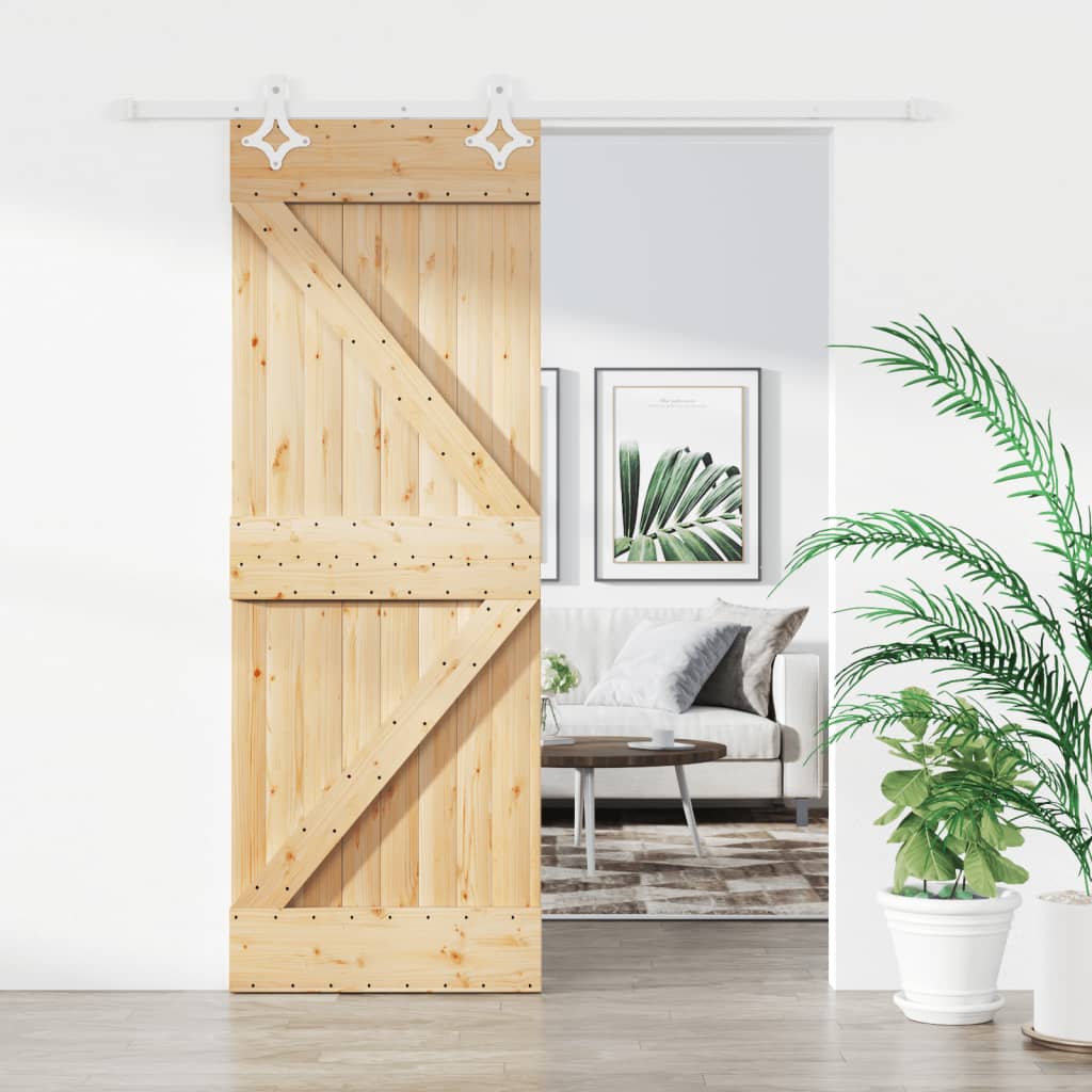 Porta Scorrevole con Set Hardware 80x210 cm Legno Massello Pino