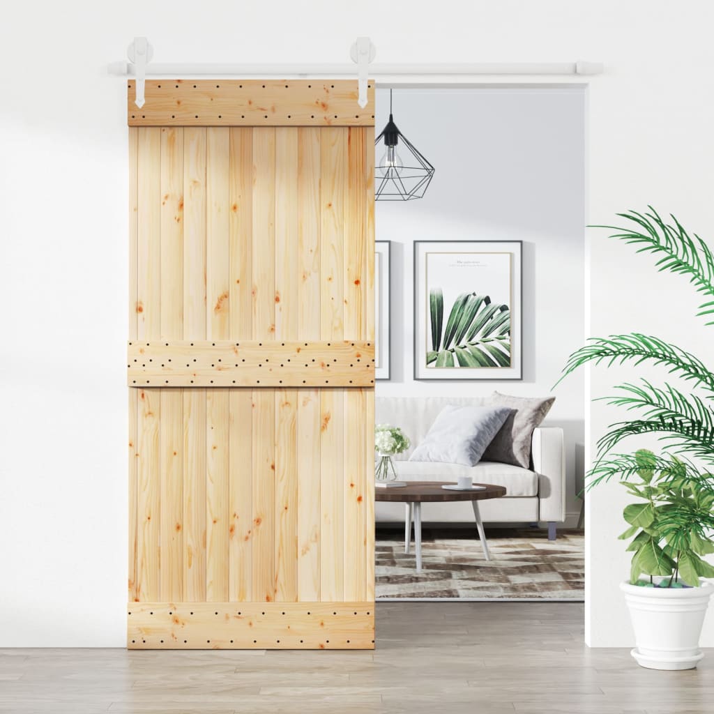 Porta Scorrevole con Set Hardware 90x210 cm Legno Massello Pinocod mxl 70187