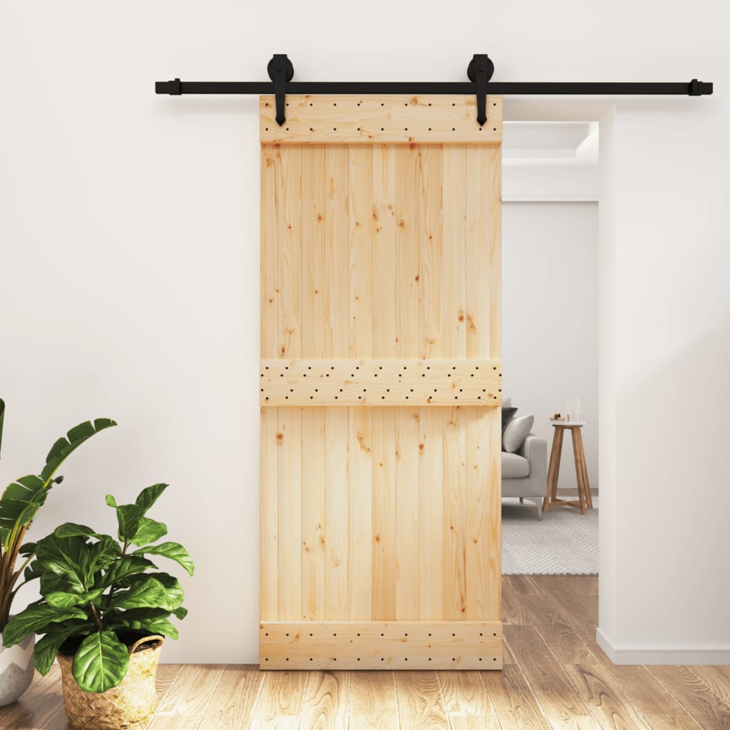 Porta Scorrevole con Set Hardware 90x210 cm Legno Massello Pinocod mxl 94211