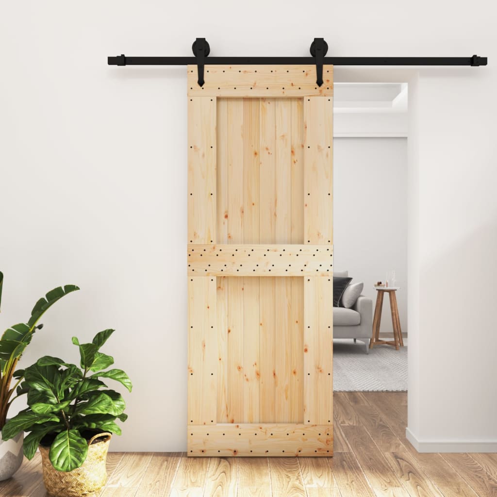 Porta Scorrevole con Set Hardware 80x210 cm Legno Massello Pino 3203237