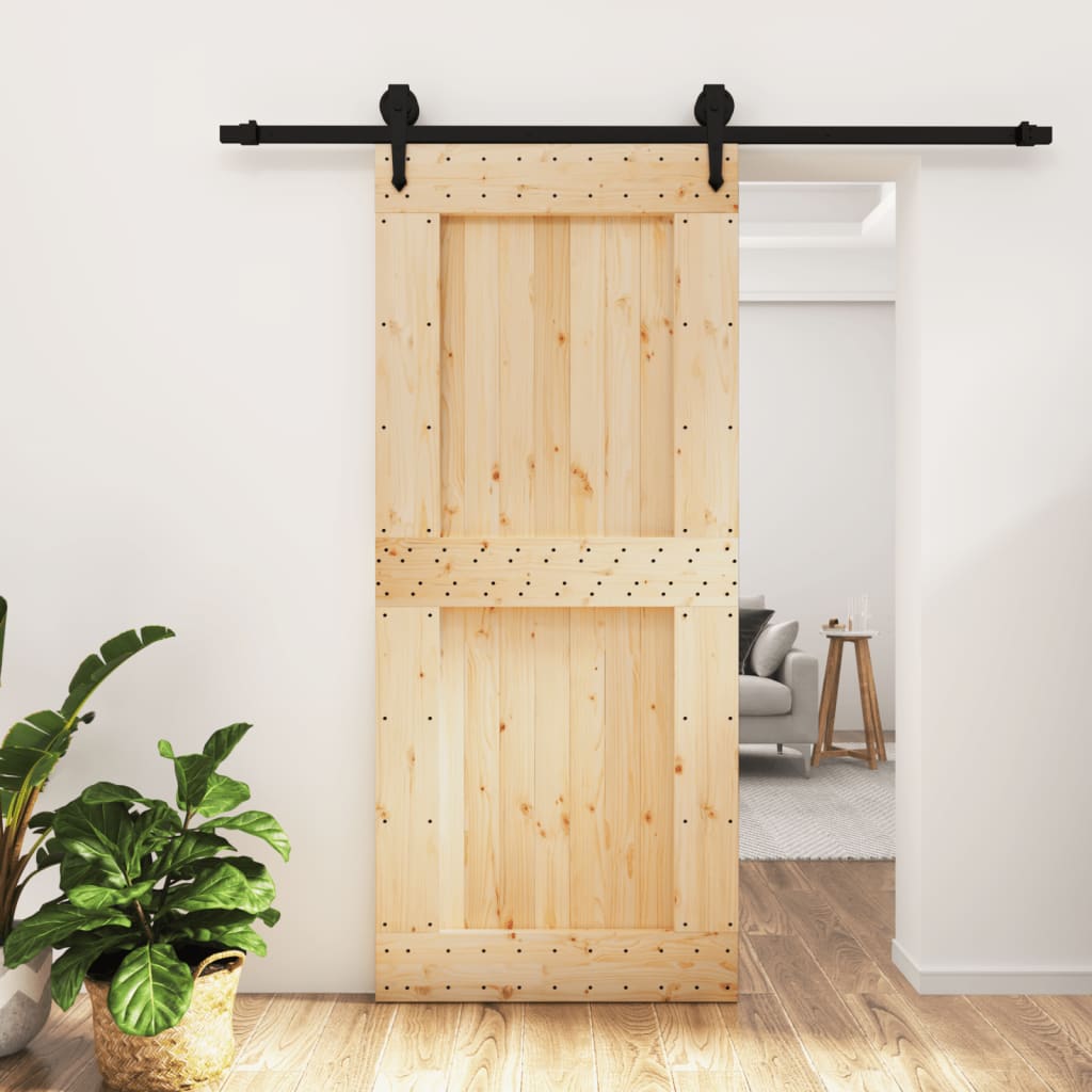 Porta Scorrevole con Set Hardware 90x210 cm Legno Massello Pino 3203239