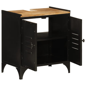 Mobile Lavabo da Bagno-Armadietto da bagno 55x35x60 cm Ferro e Legno Massello Mango