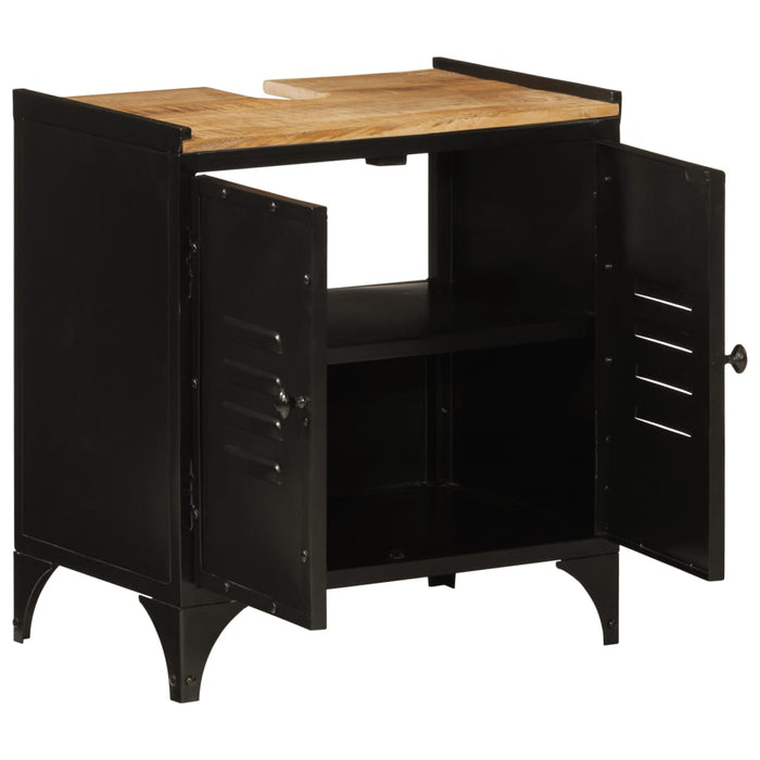 Mobile Lavabo da Bagno-Armadietto da bagno 55x35x60 cm Ferro e Legno Massello Mango