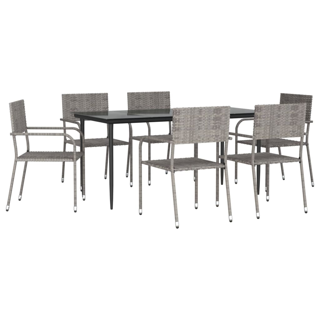 Set da Pranzo da Giardino 7 pz Nero Grigio Polyrattan e Acciaio 3203293