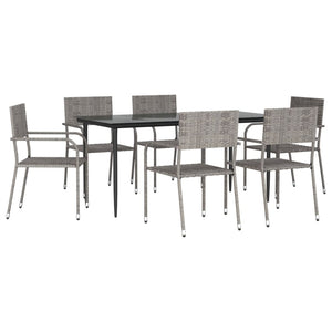 Set da Pranzo da Giardino 7 pz Nero Grigio Polyrattan e Acciaio 3203293