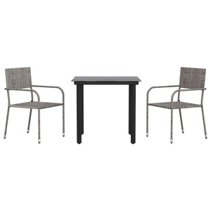 Set da Pranzo da Giardino 3 pz Nero Grigio Polyrattan e Acciaio 3203296