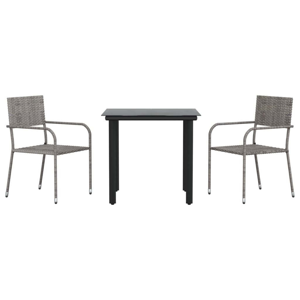 Set da Pranzo da Giardino 3 pz Nero Grigio Polyrattan e Acciaio 3203296