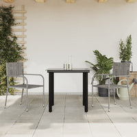 Set da Pranzo da Giardino 3 pz Nero Grigio Polyrattan e Acciaio 3203296