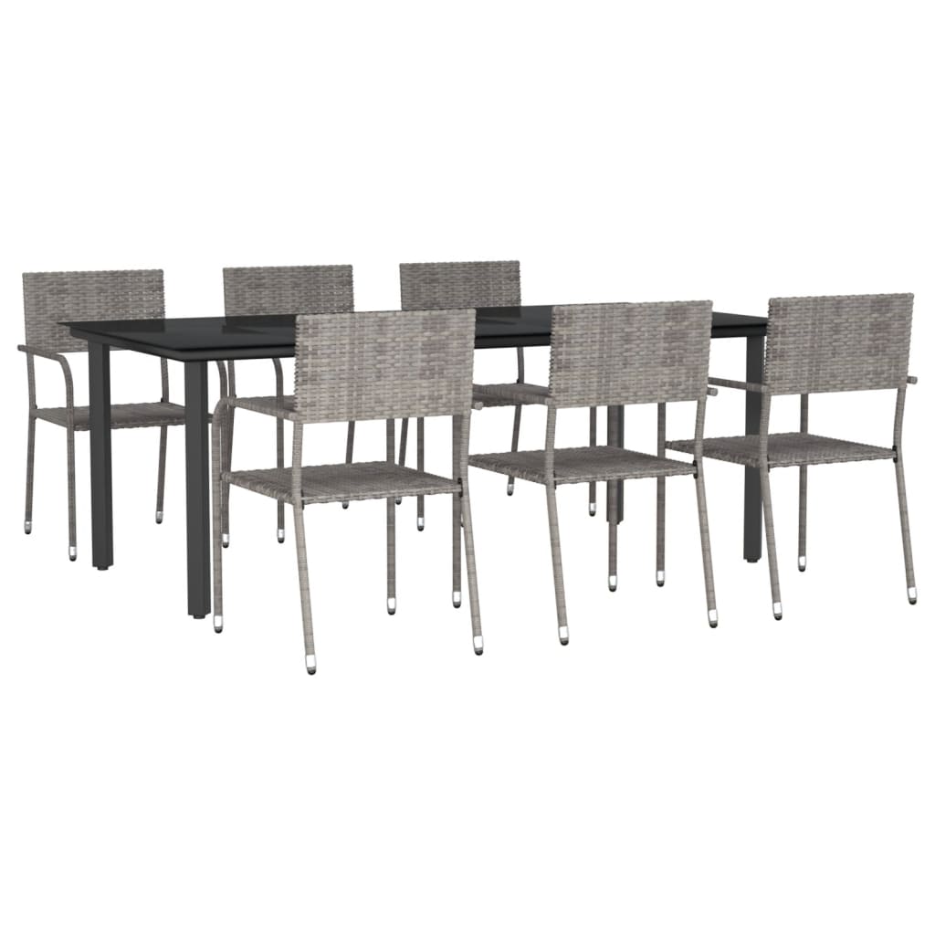 Set da Pranzo da Giardino 7 pz Nero Grigio Polyrattan e Acciaio 3203302