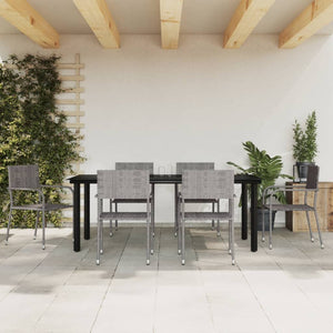 Set da Pranzo da Giardino 7 pz Nero Grigio Polyrattan e Acciaio 3203302