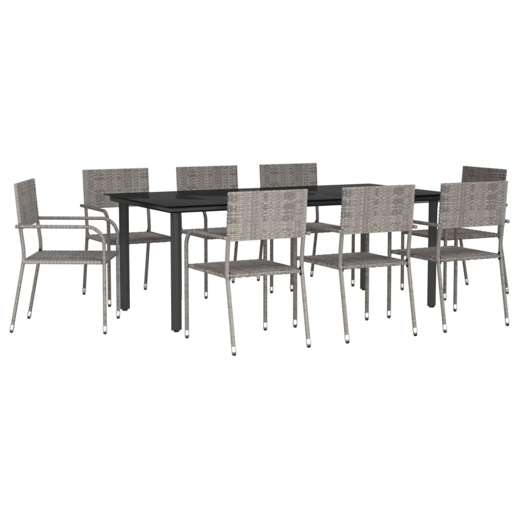 Set da Pranzo da Giardino 9 pz Nero Grigio Polyrattan e Acciaio 3203303