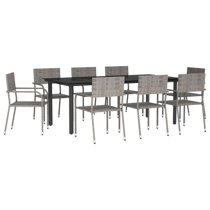 Set da Pranzo da Giardino 9 pz Nero Grigio Polyrattan e Acciaio 3203303