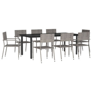 Set da Pranzo da Giardino 9 pz Nero Grigio Polyrattan e Acciaio 3203303