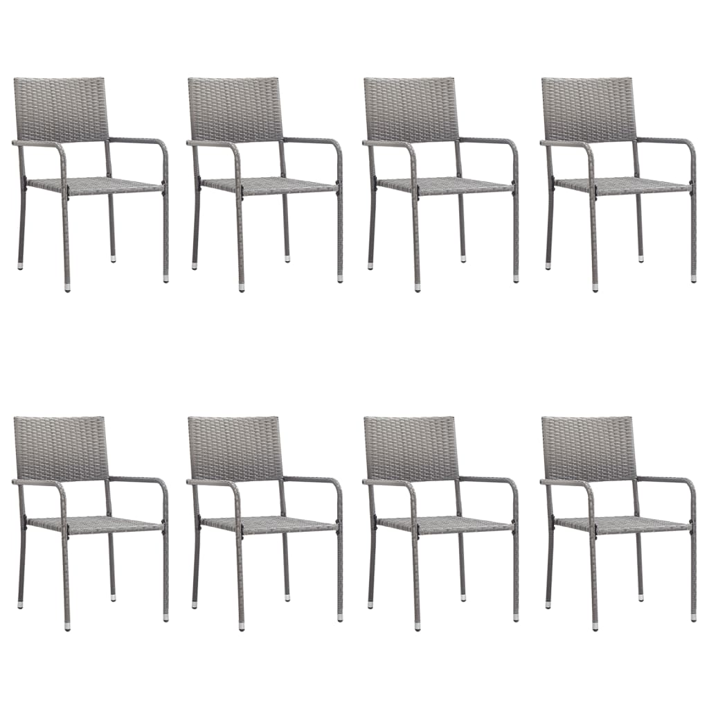 Set da Pranzo da Giardino 9 pz Nero Grigio Polyrattan e Acciaio 3203303