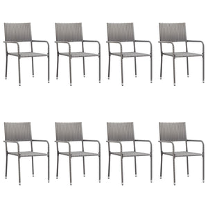 Set da Pranzo da Giardino 9 pz Nero Grigio Polyrattan e Acciaio 3203303