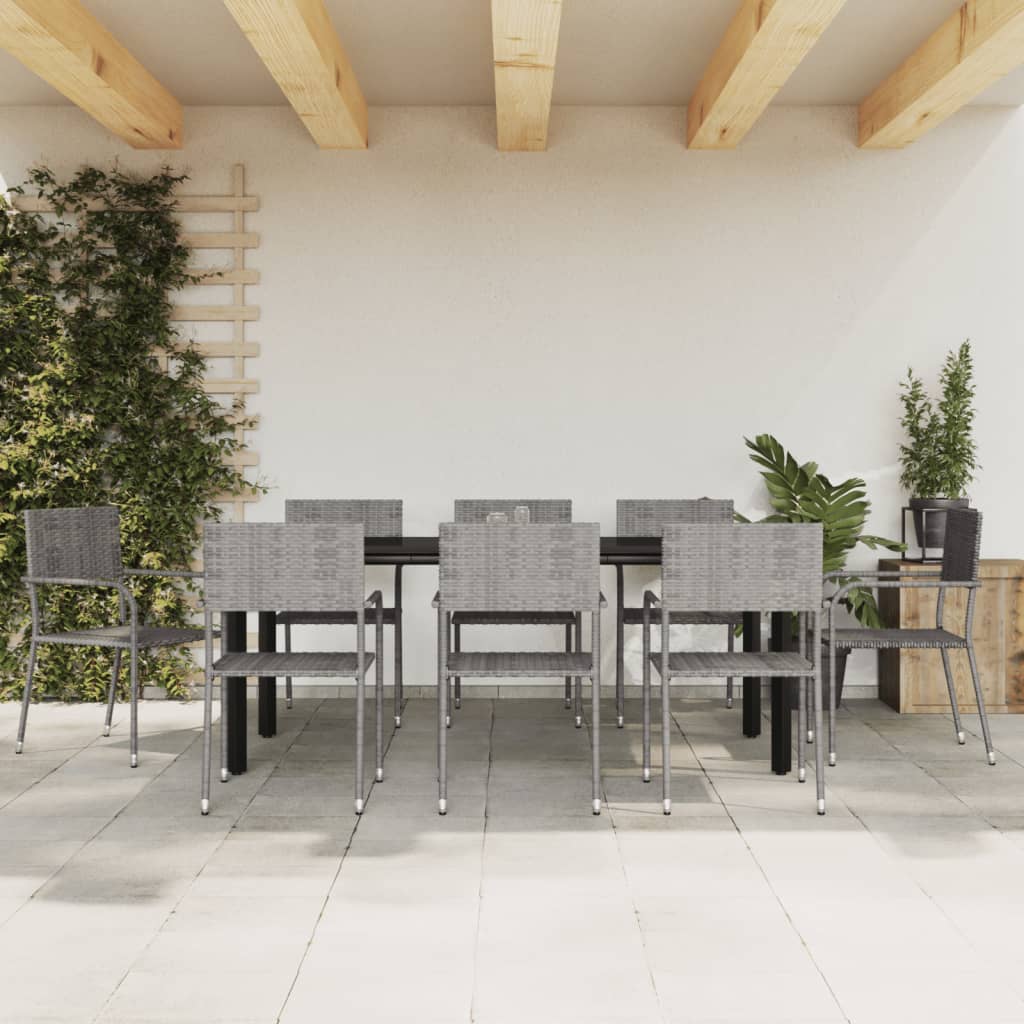 Set da Pranzo da Giardino 9 pz Nero Grigio Polyrattan e Acciaio 3203303
