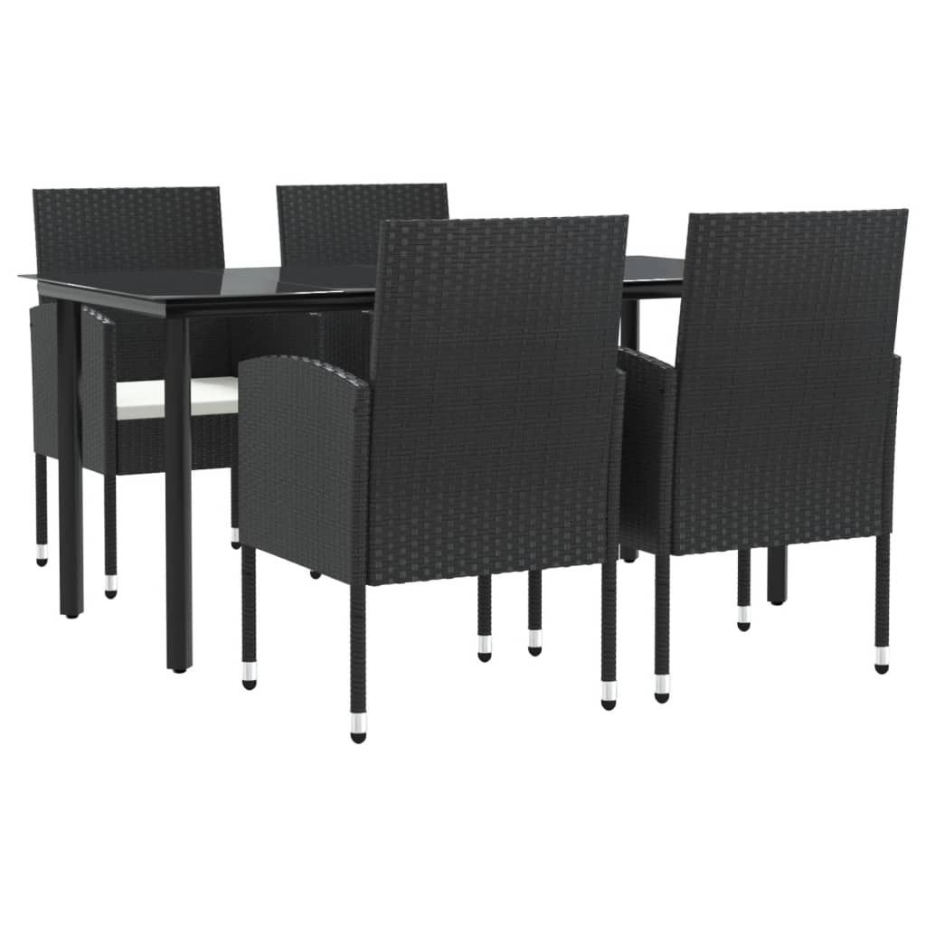 Set da Pranzo da Giardino 5 pz Nero in Polyrattan e Acciaio 3203316