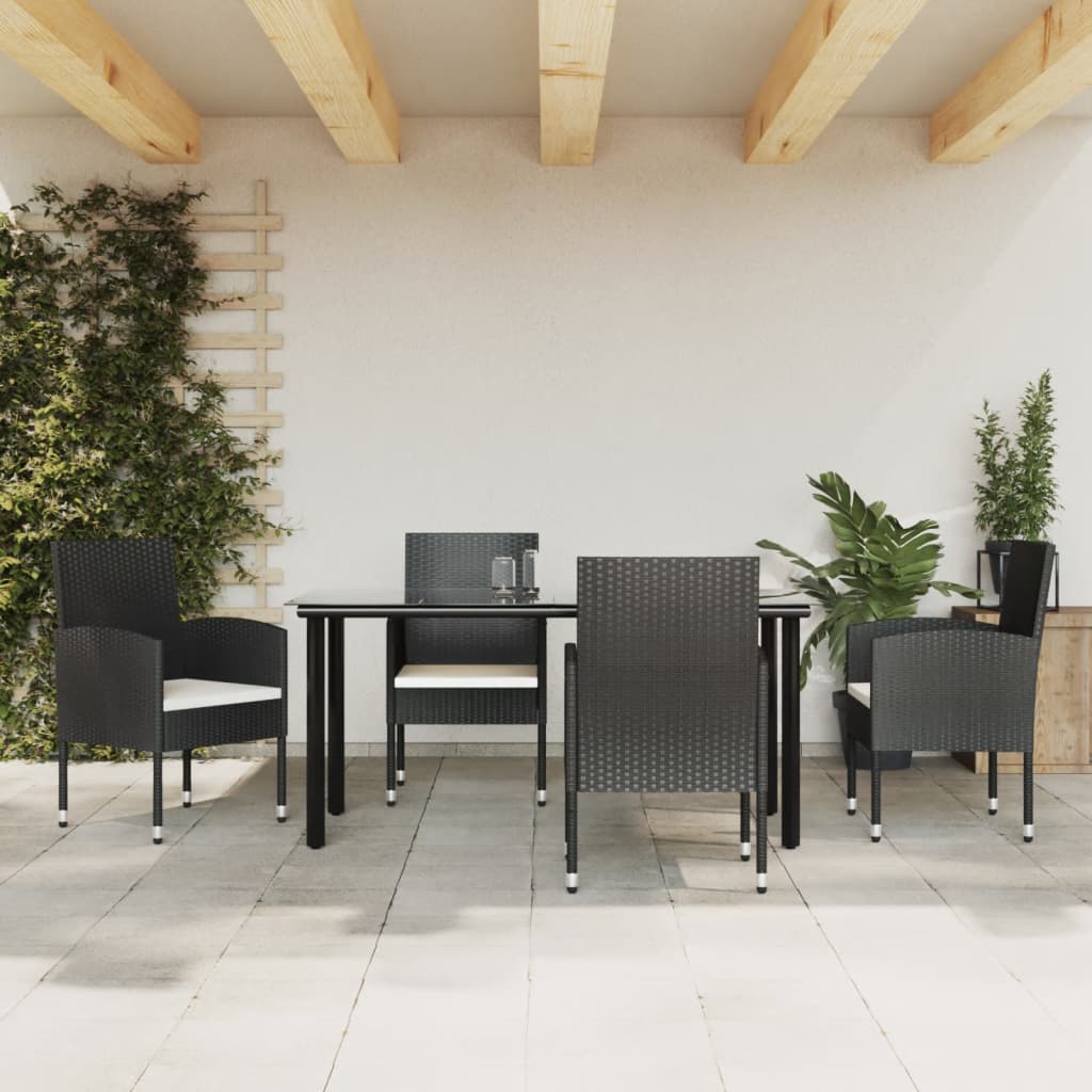 Set da Pranzo da Giardino 5 pz Nero in Polyrattan e Acciaio 3203316
