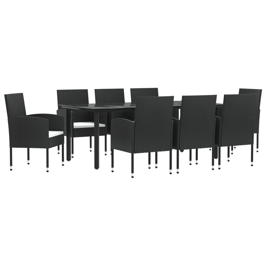 Set da Pranzo da Giardino 9 pz Nero in Polyrattan e Acciaio 3203319