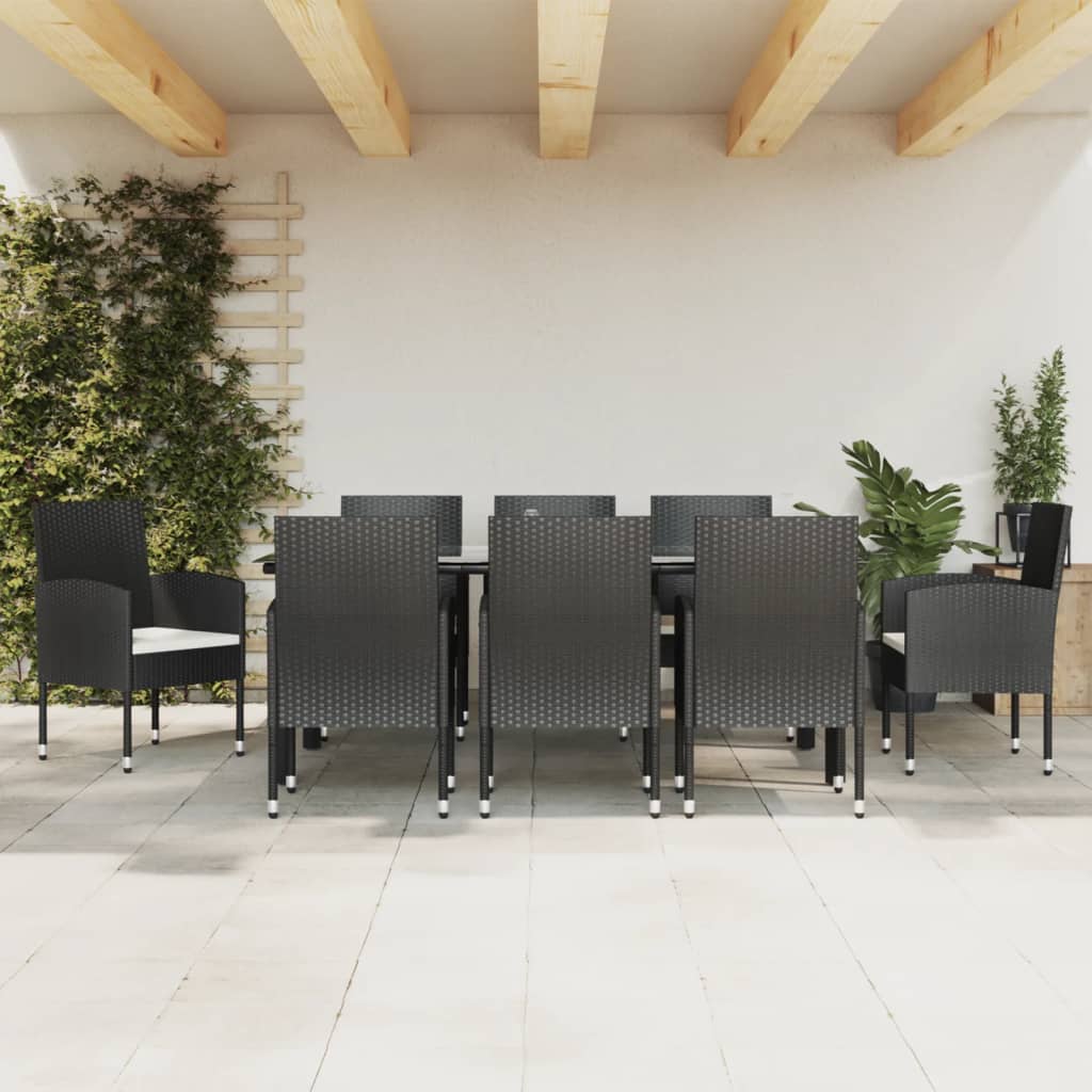 Set da Pranzo da Giardino 9 pz Nero in Polyrattan e Acciaio 3203319