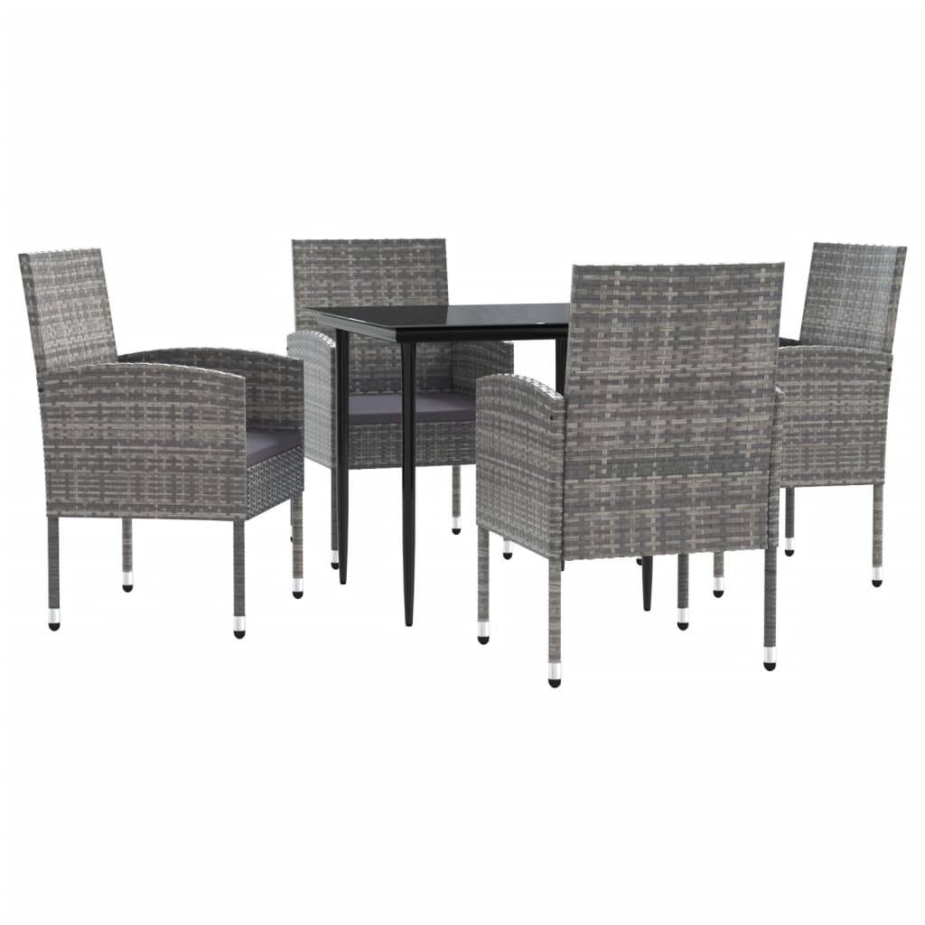 Set da Pranzo da Giardino 5 pz Nero Grigio Polyrattan e Acciaiocod mxl 77115