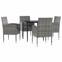 Set da Pranzo da Giardino 5 pz Nero Grigio Polyrattan e Acciaiocod mxl 77115