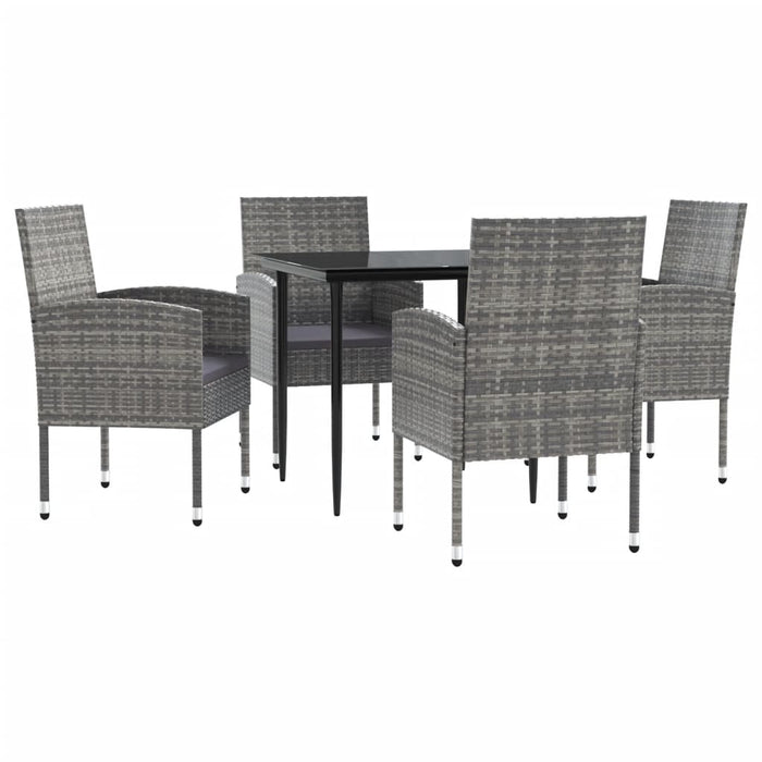 Set da Pranzo da Giardino 5 pz Nero Grigio Polyrattan e Acciaiocod mxl 77115