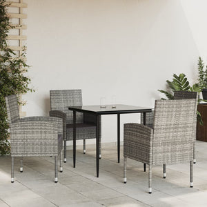 Set da Pranzo da Giardino 5 pz Nero Grigio Polyrattan e Acciaiocod mxl 77115