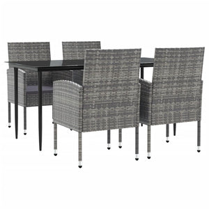 Set da Pranzo da Giardino 5 pz Nero Grigio Polyrattan e Acciaio 3203324