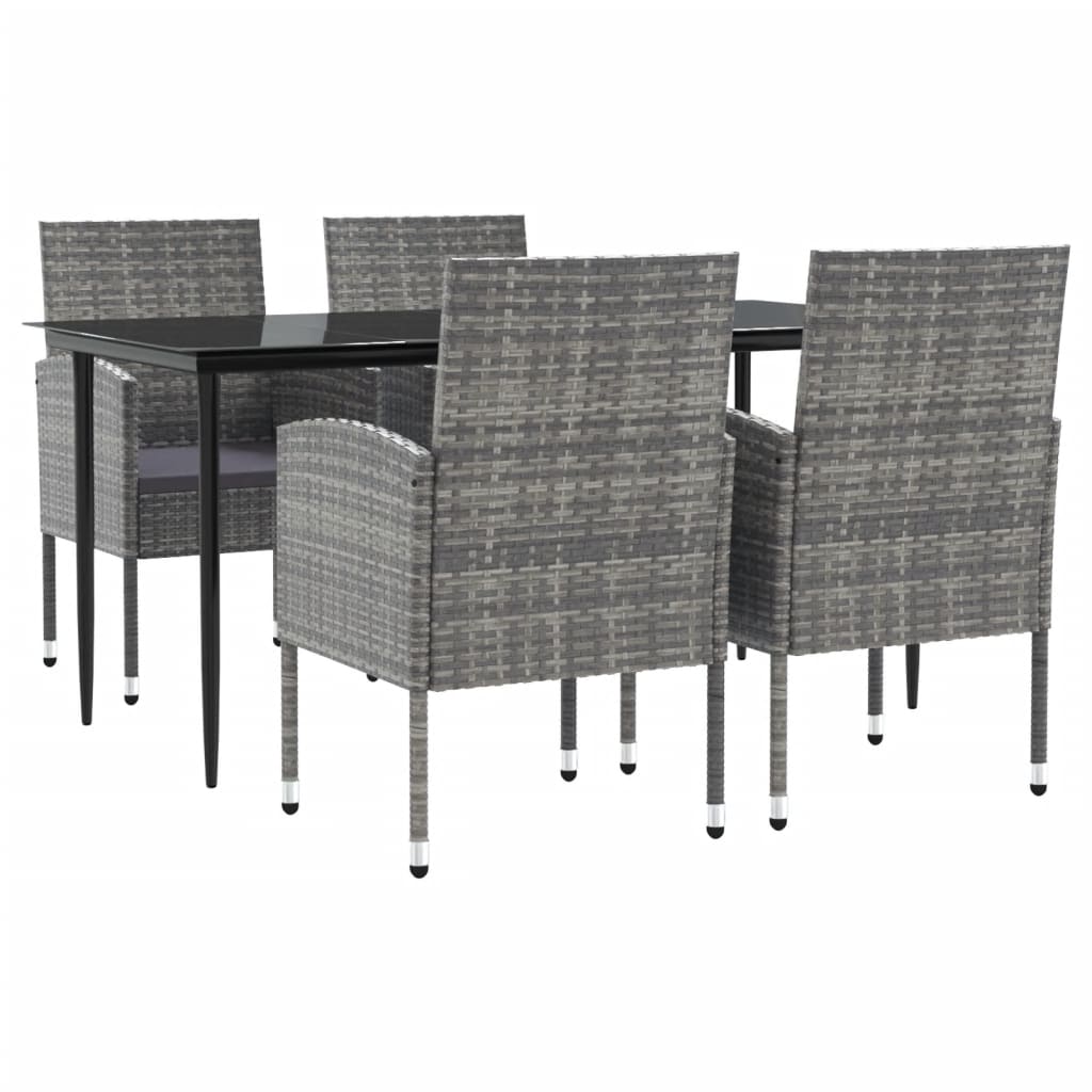 Set da Pranzo da Giardino 5 pz Nero Grigio Polyrattan e Acciaio 3203324