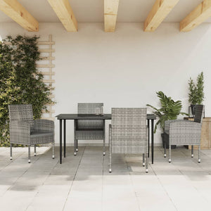 Set da Pranzo da Giardino 5 pz Nero Grigio Polyrattan e Acciaio 3203324