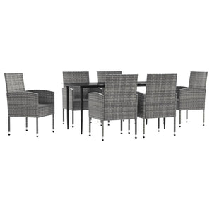Set da Pranzo da Giardino 7 pz Nero Grigio Polyrattan e Acciaio 3203325