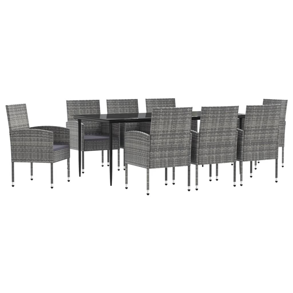 Set da Pranzo da Giardino 9 pz Nero Grigio Polyrattan e Acciaio 3203327