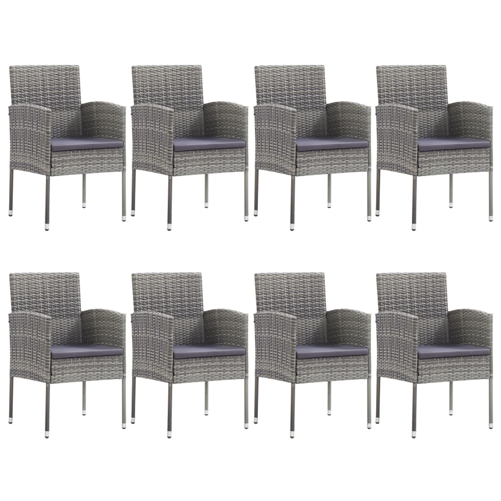 Set da Pranzo da Giardino 9 pz Nero Grigio Polyrattan e Acciaio 3203327