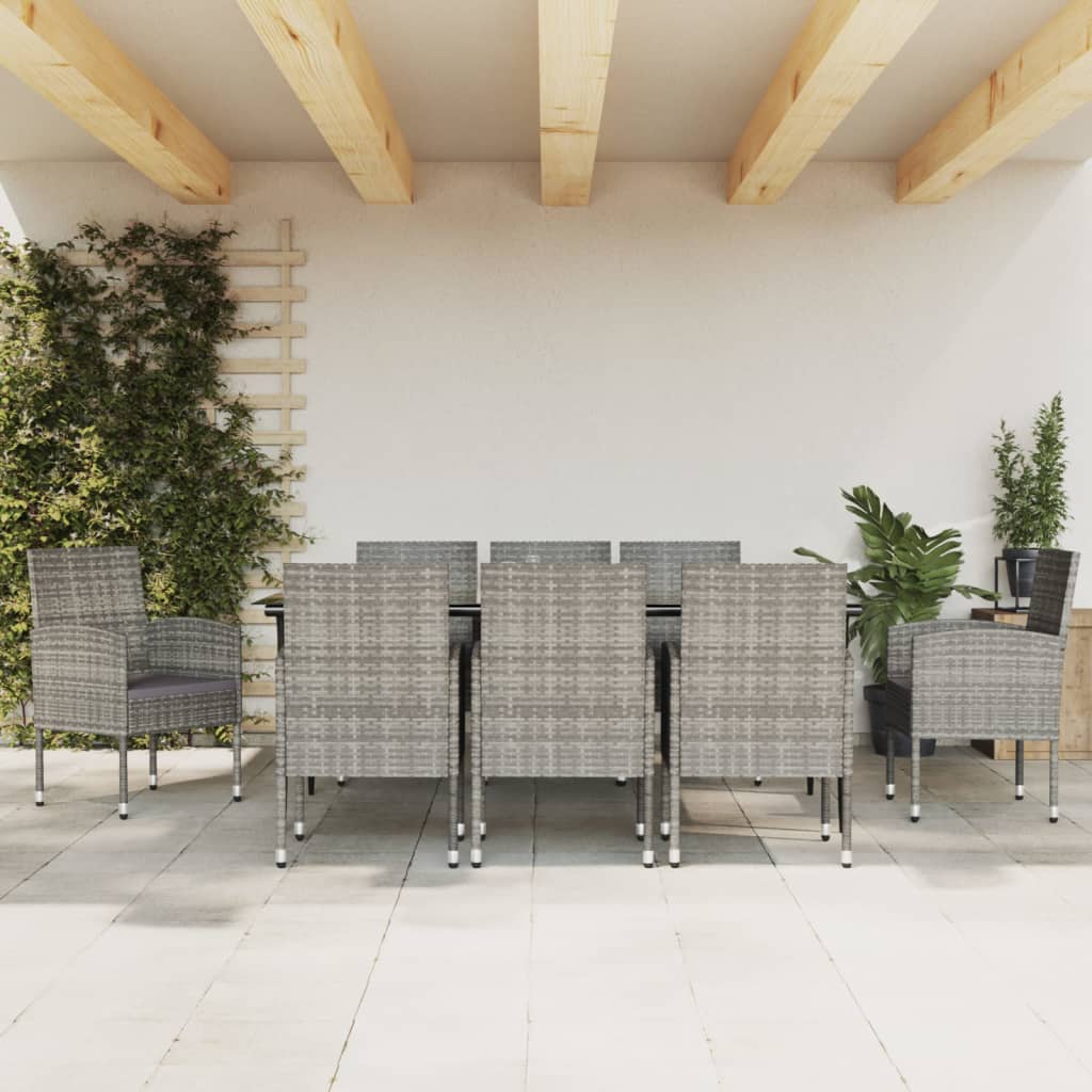 Set da Pranzo da Giardino 9 pz Nero Grigio Polyrattan e Acciaio 3203327