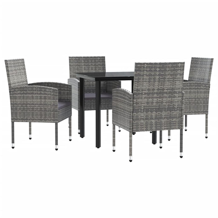 Set da Pranzo da Giardino 5 pz Nero Grigio Polyrattan e Acciaio 3203329