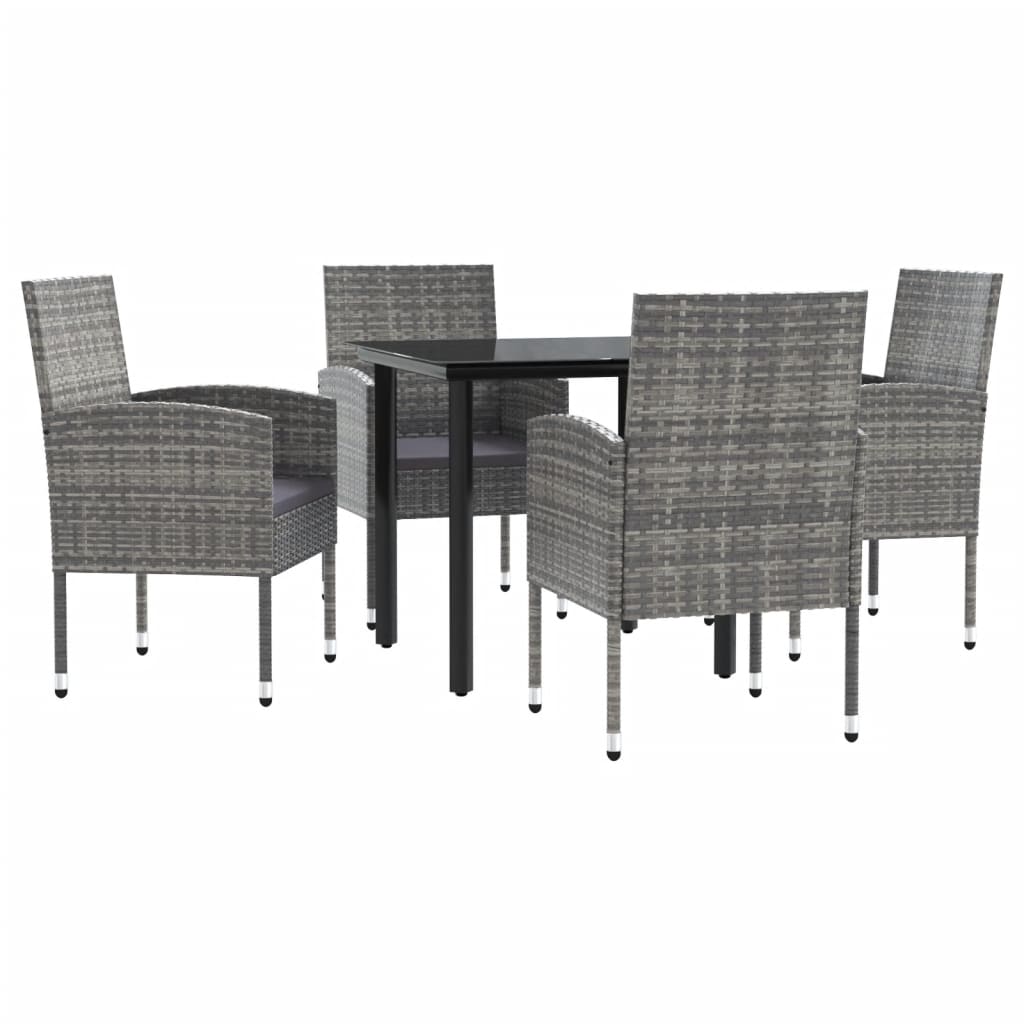 Set da Pranzo da Giardino 5 pz Nero Grigio Polyrattan e Acciaiocod mxl 101092