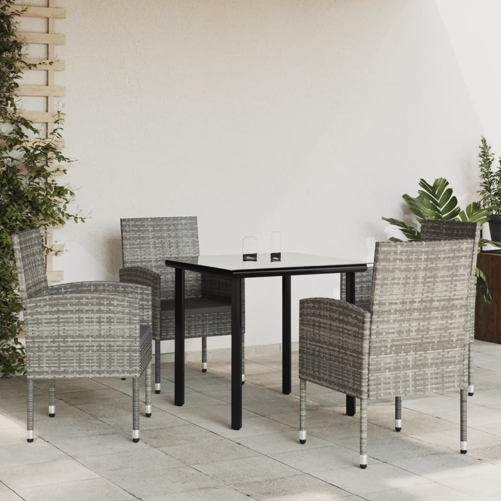 Set da Pranzo da Giardino 5 pz Nero Grigio Polyrattan e Acciaio 3203329