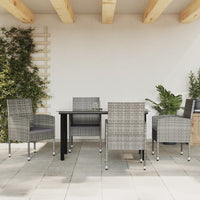 Set da Pranzo da Giardino 5 pz Nero Grigio Polyrattan e Acciaio 3203330
