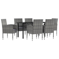 Set da Pranzo da Giardino 7 pz Nero Grigio Polyrattan e Acciaiocod mxl 125046