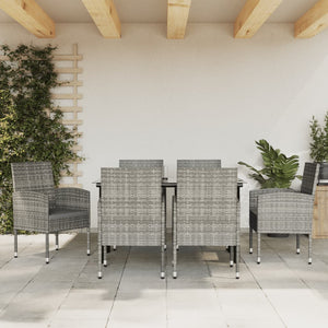 Set da Pranzo da Giardino 7 pz Nero Grigio Polyrattan e Acciaiocod mxl 125046