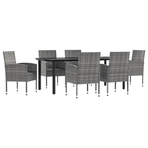 Set da Pranzo da Giardino 7 pz Nero Grigio Polyrattan e Acciaio 3203334