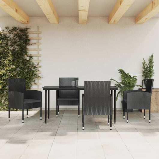 Set da Pranzo da Giardino 5 pz Nero in Polyrattan e Acciaio 3203340