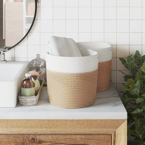 Cestini Portaoggetti 2pz Marrone e Bianco Ø28x28 cm in Cotone 358460