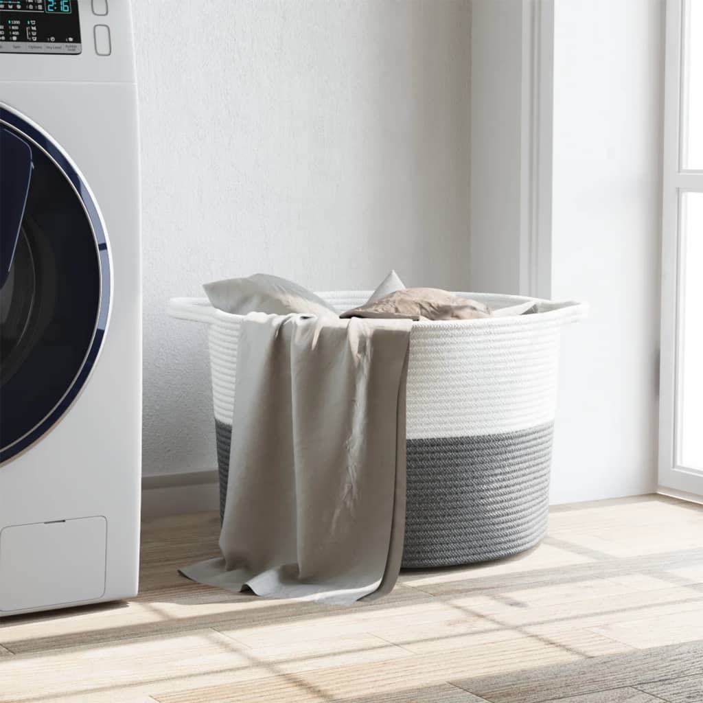 Cesto per Biancheria Grigio e Bianco Ã˜55x36 cm in Cotonecod mxl 132626