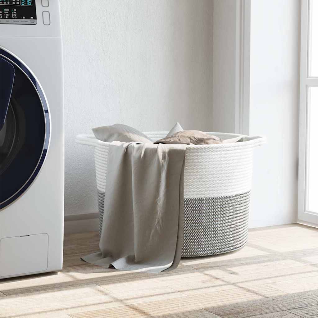 Cesto per Biancheria Grigio e Bianco Ø55x36 cm in Cotone 358470