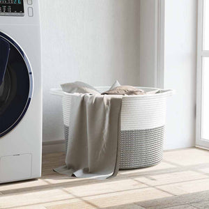 Cesto per Biancheria Grigio e Bianco Ø55x36 cm in Cotone 358470