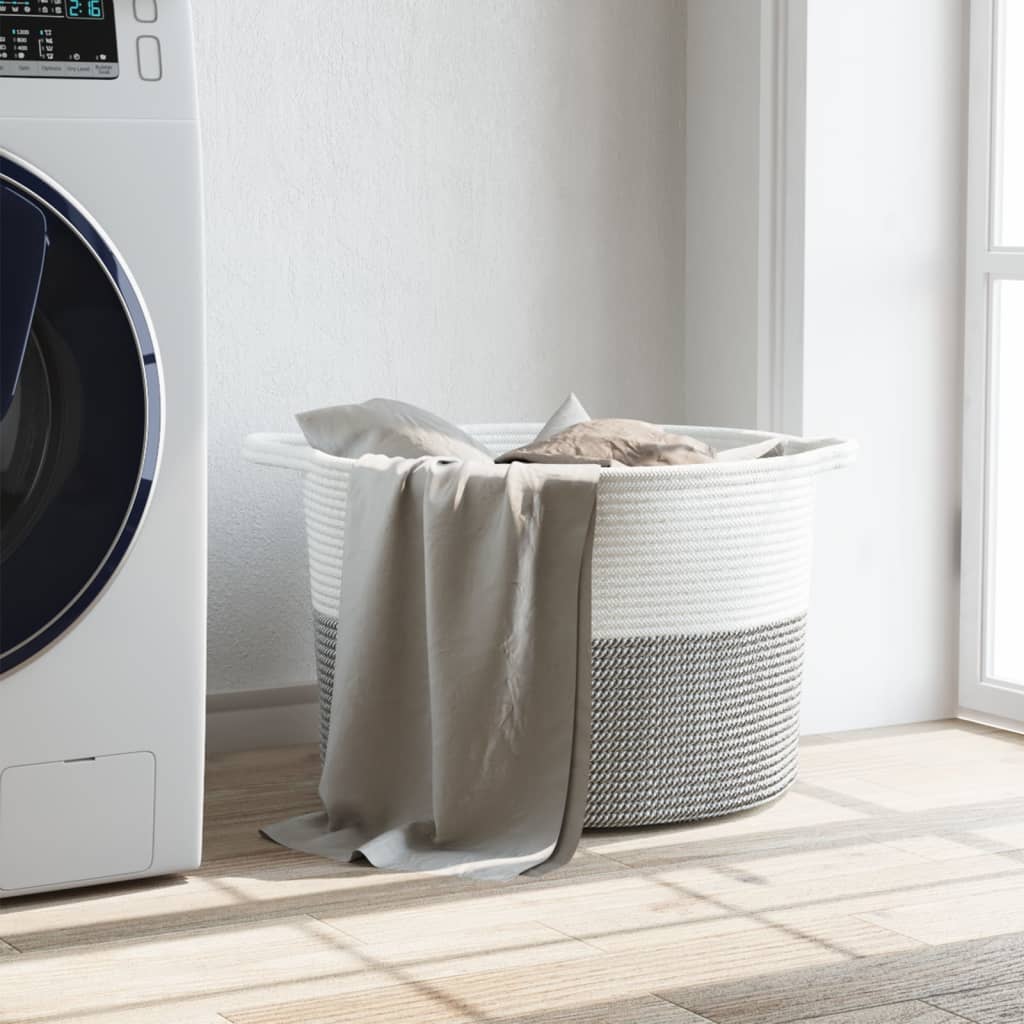 Cesto per Biancheria Grigio e Bianco Ã˜55x36 cm in Cotonecod mxl 84706