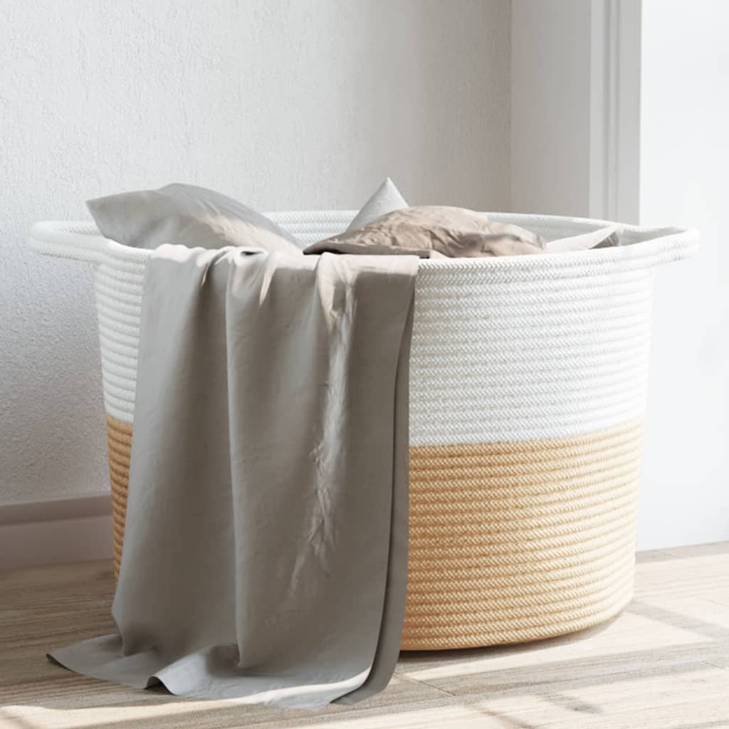 Cesto per Biancheria Beige e Bianco Ø55x36 cm in Cotone 358471