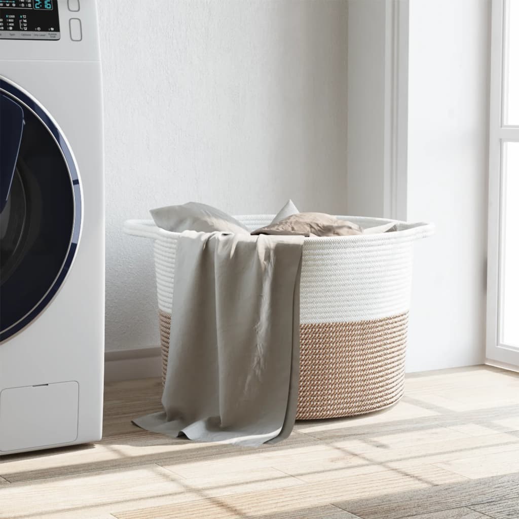 Cesto per Biancheria Marrone e Bianco Ø55x36 cm in Cotone 358472